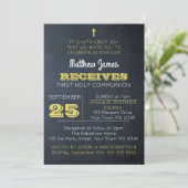 Chalkboard Gold Erstkommunion Einladung (Stehend Vorderseite)