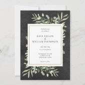 Chalkboard Gold Geometric Greenery Foto Hochzeit Einladung (Vorderseite)