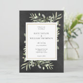 Chalkboard Gold Geometric Greenery Foto Hochzeit Einladung (Stehend Vorderseite)