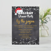 Chalkboard Gold Holiday Dinner Party Einladung (Stehend Vorderseite)