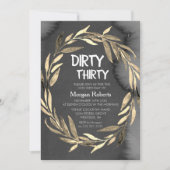 Chalkboard Gold Leaf Wreath 30. Geburtstag Party Einladung (Vorderseite)