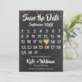 Chalkboard Gold Liebe Herzkalender Save the Date (Stehend Vorderseite)