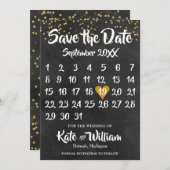 Chalkboard Gold Liebe Herzkalender Save the Date (Vorne/Hinten)