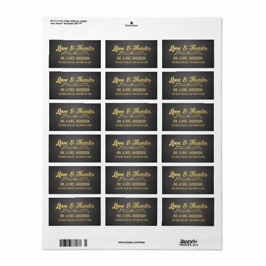 Chalkboard Gold Script Wedding Vielen Dank Adressaufkleber (Vorne)