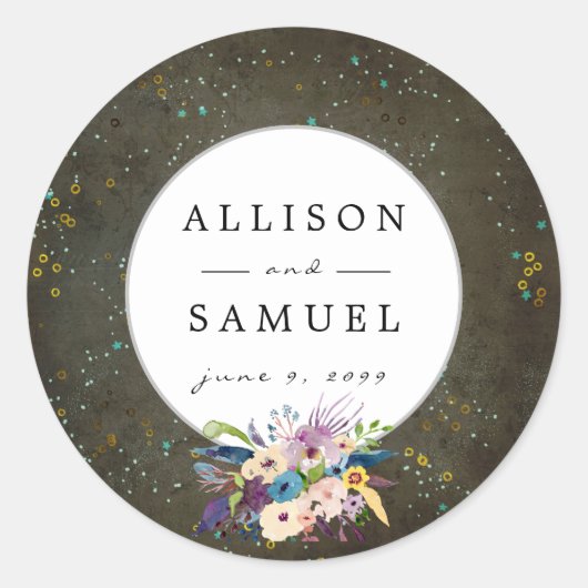 Chalkboard Gold Silver Stars Constellation Wedding Runder Aufkleber (Vorderseite)