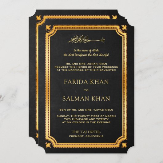 Chalkboard Gold Traditionelle islamische Hochzeit Einladung (Vorne/Hinten)