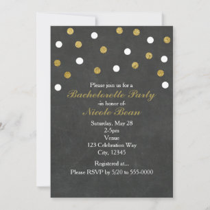 Chalkboard Gold & White Confetti Celebration Party Einladung