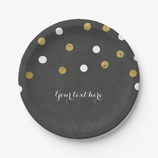 Chalkboard Gold & White Confetti Celebration Party Pappteller (Vorderseite)