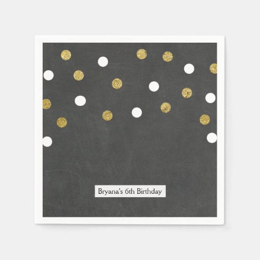 Chalkboard Gold & White Confetti Celebration Party Serviette (Vorderseite)