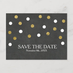 Chalkboard Gold & White Confetti Save the Date Ankündigungspostkarte