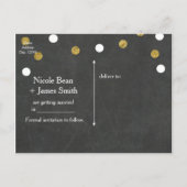 Chalkboard Gold & White Confetti Save the Date Ankündigungspostkarte (Rückseite)