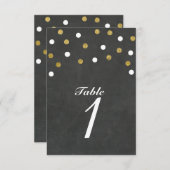 Chalkboard Gold & White Confetti Tischnummer Card (Vorne/Hinten)