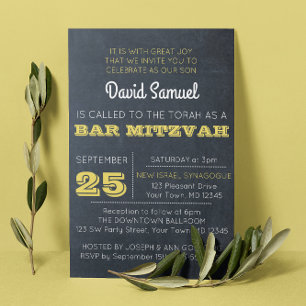 Chalkboard Golden Bar Mitzvah Einladung