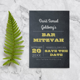 Chalkboard Golden Bar Mitzvah Save the Date Ankündigungspostkarte