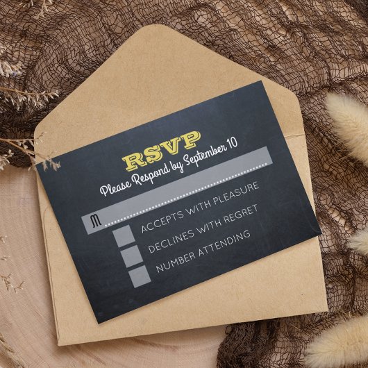 Chalkboard Golden Confirmation RSVP Card Karte