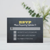 Chalkboard Golden Confirmation RSVP Card Karte (Stehend Vorderseite)