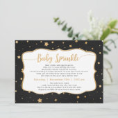 Chalkboard + Goldstars Neutral Baby Sprinkle Einladung (Stehend Vorderseite)