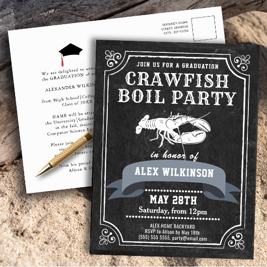 Chalkboard GRAD Crawfish Boil Party Einladung Postkarte
