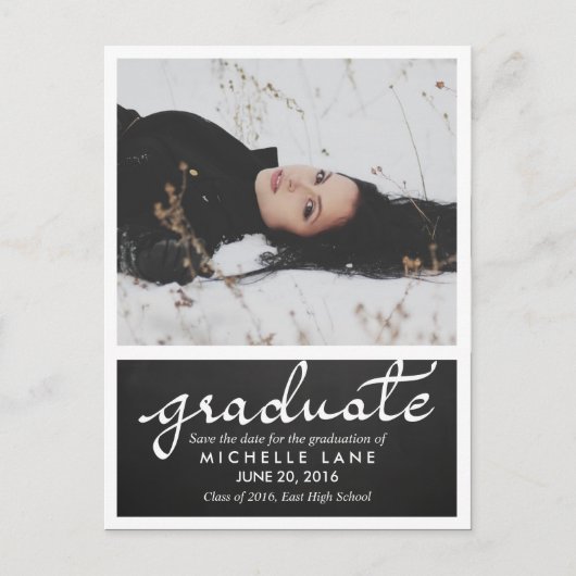 Chalkboard-Graduate-Script-Save the Date-Foto Ankündigungspostkarte (Vorderseite)