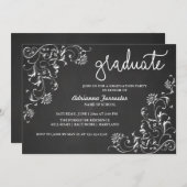 Chalkboard Graduate Typografy Damask Muster Einladung (Vorne/Hinten)
