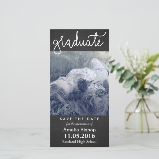 Chalkboard Graduate Typografy Save the Date (Stehend Vorderseite)
