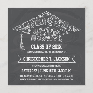 Chalkboard Graduation Cap Einladung mit Foto
