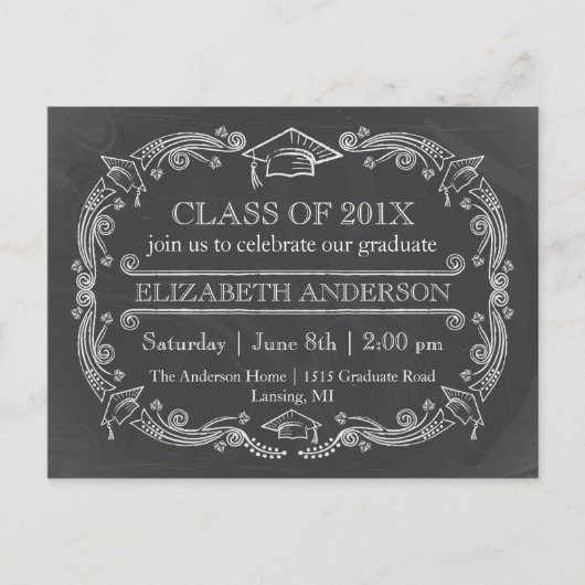 Chalkboard Graduation Party Postkarte (Vorderseite)