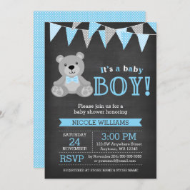 Chalkboard Gray Teddy Bear Boy Baby Dusche Einladung