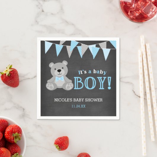 Chalkboard Gray Teddy Bear Boy Baby Dusche Serviette (Beispiel)