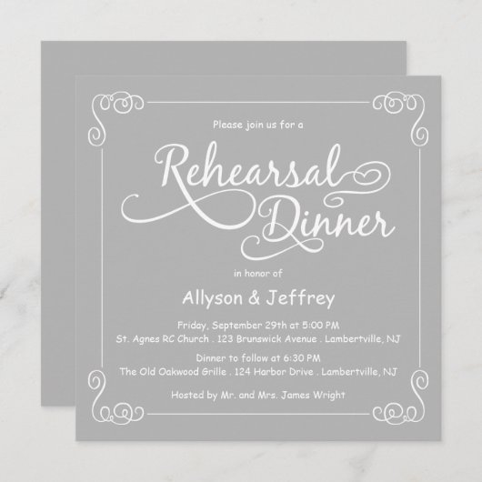 Chalkboard Gray Wedding Probe Dinner einladen Einladung (Vorne/Hinten)