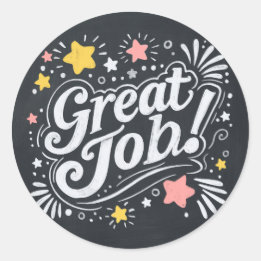 Chalkboard Great Job Stickers with Stars and Swirl