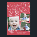 Chalkboard Greetings Collection Einladung<br><div class="desc">Diese 3-Foto-Urlaubskarte bietet handgeschriebene und kalligraphische Kunstwerke auf festlich rotem Hintergrund mit Schneeflocken.</div>