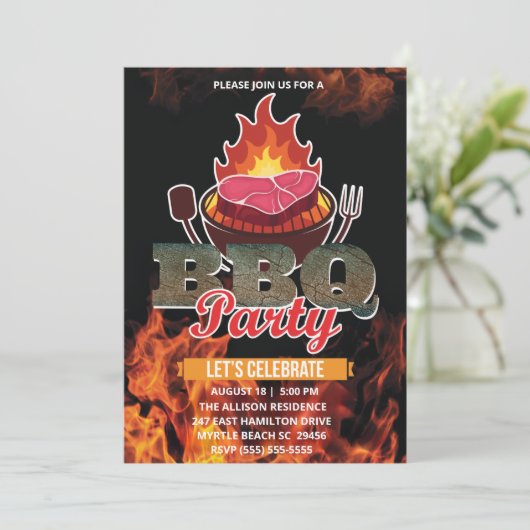 Chalkboard GRILLEN Grill Cookie Summer Party Einladung (Stehend Vorderseite)