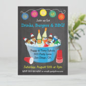 Chalkboard GRILLEN Party Drinks Einladungen (Stehend Vorderseite)