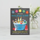 Chalkboard GRILLEN Party Drinks Einladungen (Stehend Vorderseite)