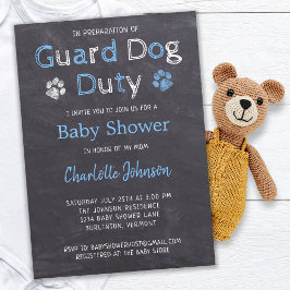 Chalkboard Guard Dog Duty Blue Boy Baby Dusche Einladung