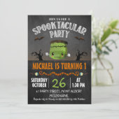 Chalkboard Halloween Frankenstein Geburtstag Einladung (Stehend Vorderseite)