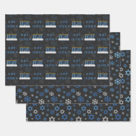 Chalkboard Hanukkah Snowflakes & Stars Geschenkpapier Set