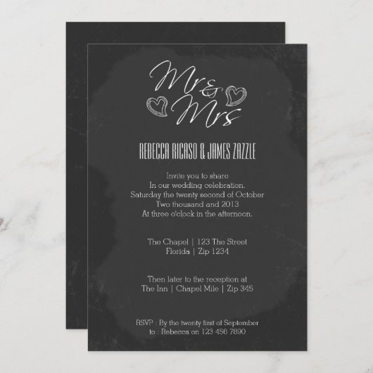 Chalkboard Heart Doodle Wedding Einladung (Vorne/Hinten)