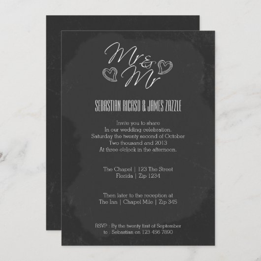 Chalkboard Heart Doodle Wedding Einladung (Vorne/Hinten)