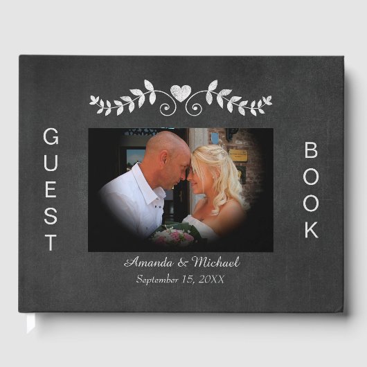 Chalkboard Heart Scroll Wedding Gästebuch (Vorderseite)