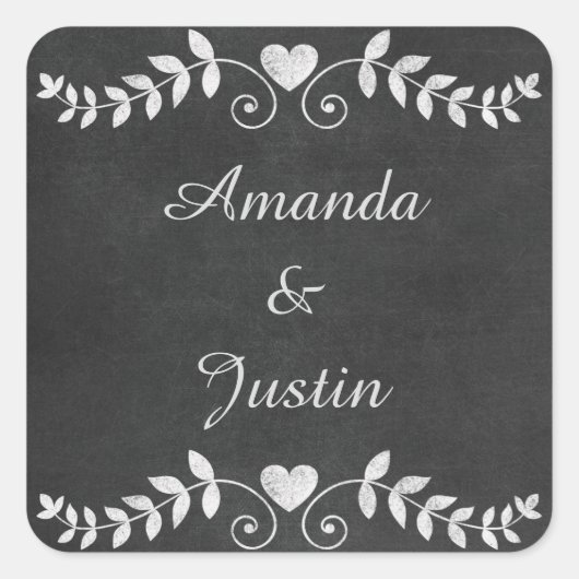 Chalkboard Heart Wedding Personalisiert Quadratischer Aufkleber (Vorderseite)