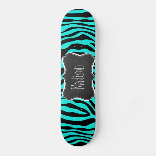 Chalkboard; helles Türkis; Zebra-Tierdruck Skateboard (Vorderseite)