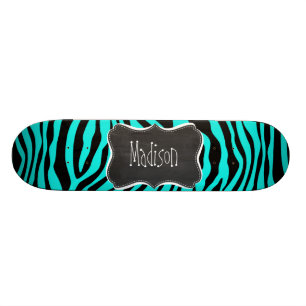 Chalkboard; helles Türkis; Zebra-Tierdruck Skateboard