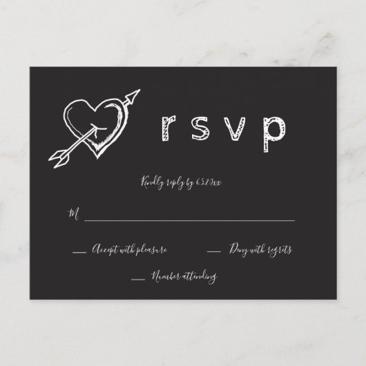 Chalkboard Herz rustikale Hochzeit rsvp Postkarten (Vorderseite)