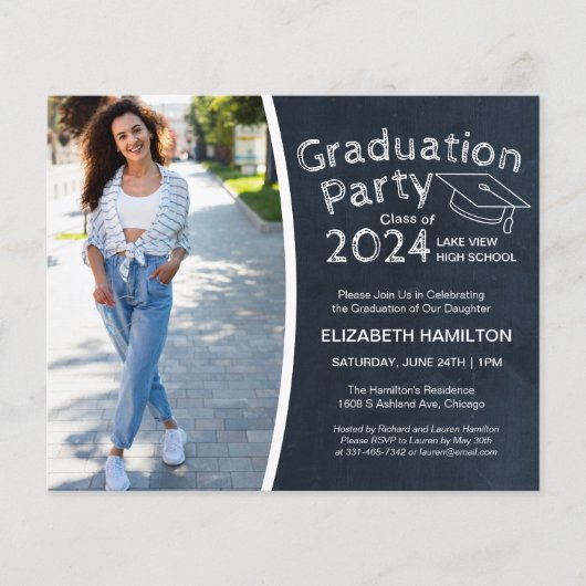 Chalkboard High School Foto Grad Party Budget (Vorderseite)