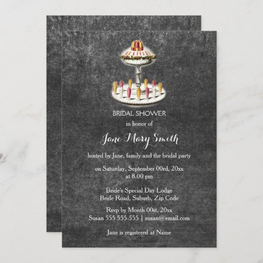 Chalkboard High Tee altmodisch Einladung (Vorne/Hinten)