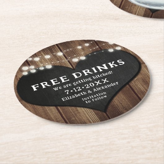 Chalkboard Hitched Wedding Save the Date Runder Pappuntersetzer (Angewinkelt)