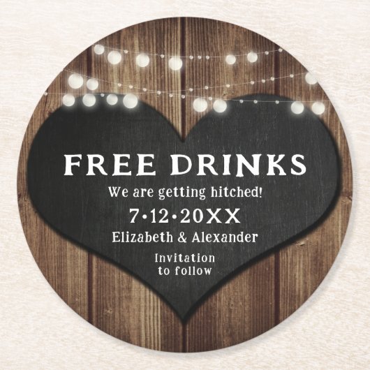 Chalkboard Hitched Wedding Save the Date Runder Pappuntersetzer (Vorderseite)