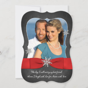Chalkboard-Hochzeit   Rot, Silberschneeflocken Einladung